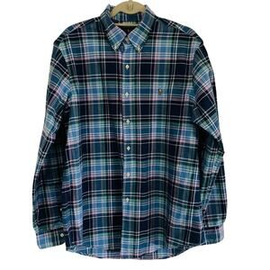 Ralph Lauren Mens Button‎ Down Shirt Large Plaid Blue Pink Cotton Preppy LS NWOT